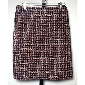 J McLaughlin Tweed Black Blue Orange Pencil Skirt Size 2 Lined Career
